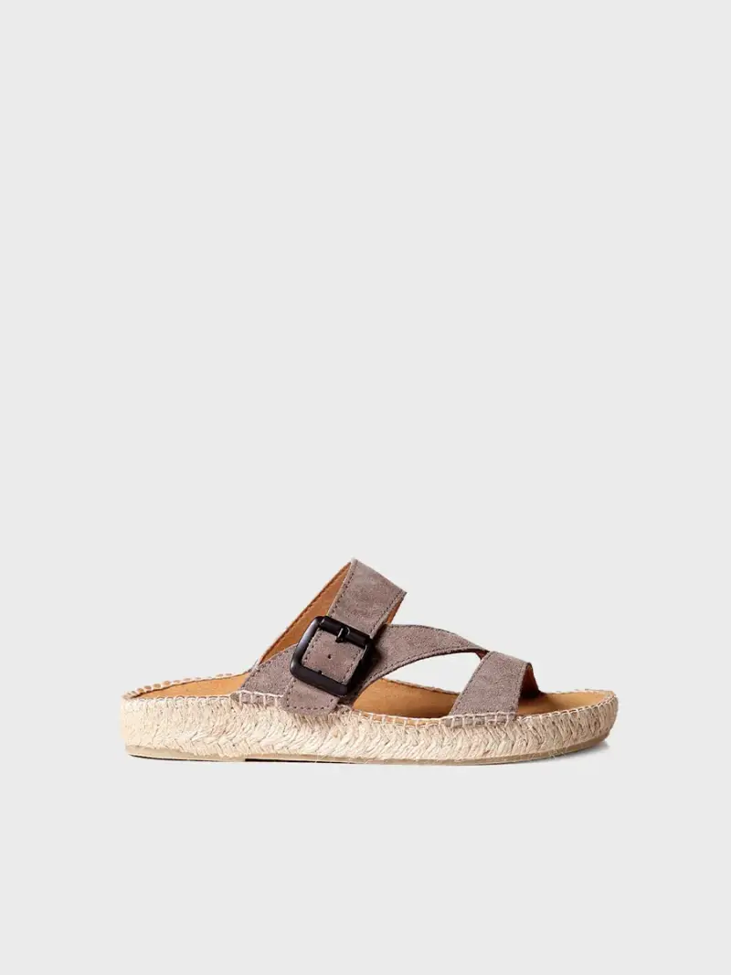 Sandalia plana de mujer en serraje con tiras cruzadas | BIBI-SE TAUPE