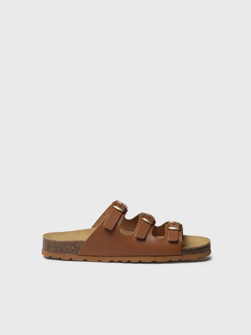 Sandalo BIO da donna in pelle con fibbie | GIEN-VQ CAMEL