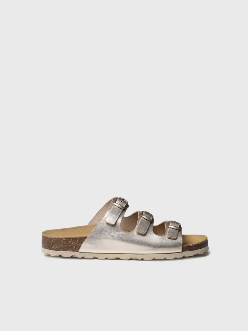 Sandalo BIO da donna in pelle con fibbie | GIEN-VQ PLATINO