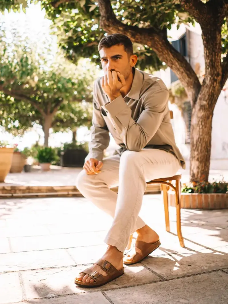 Sandalo da da uomo con fibbia CUOIO