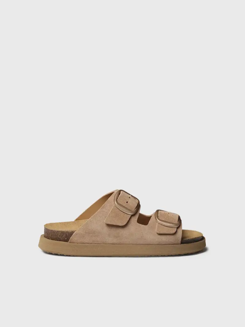 Sandalo da donna in camoscio con fibbie | GONIA-QT CAMEL