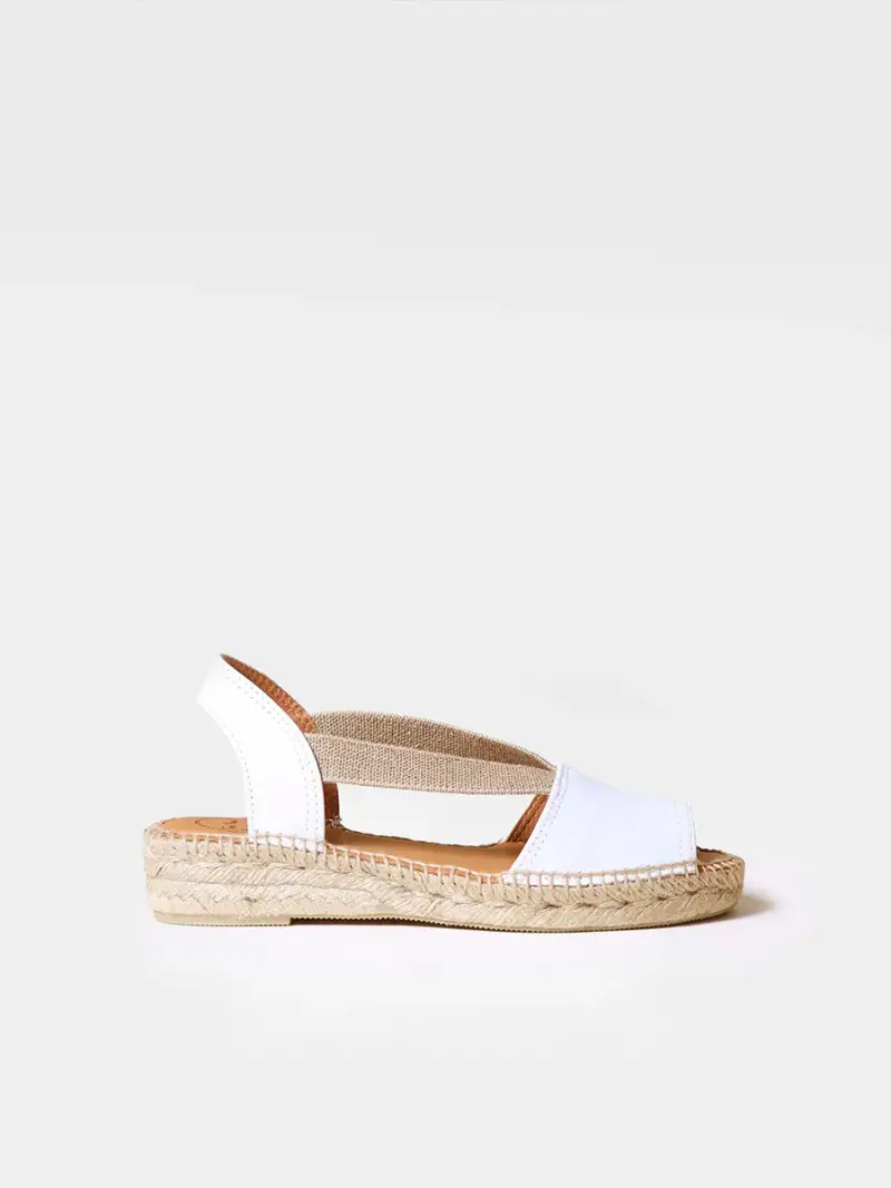 Sandalo piatto in pelle con elastici BIANCO