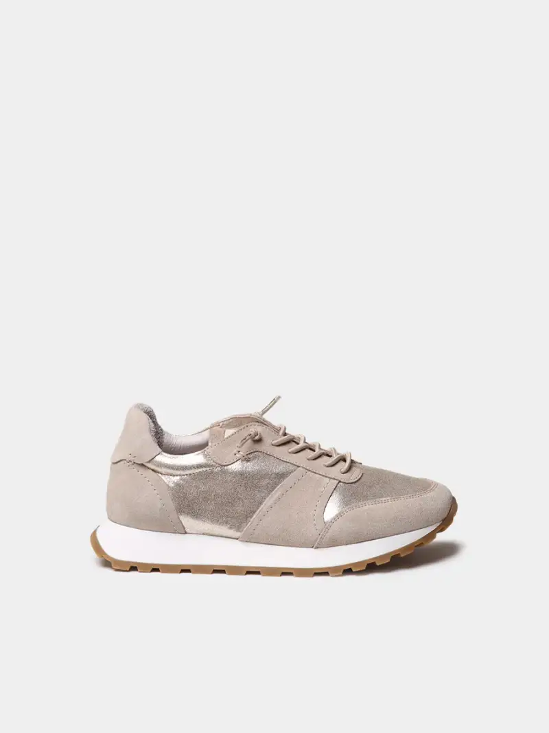 Scarpe sportive da donna in pelle metallizzata e camoscio ARGENTO