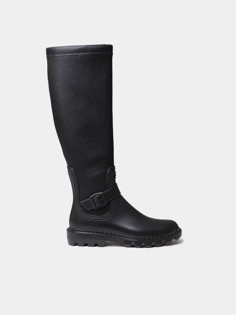 Stivale impermeabile da donna con cerniera e fibbia NERO