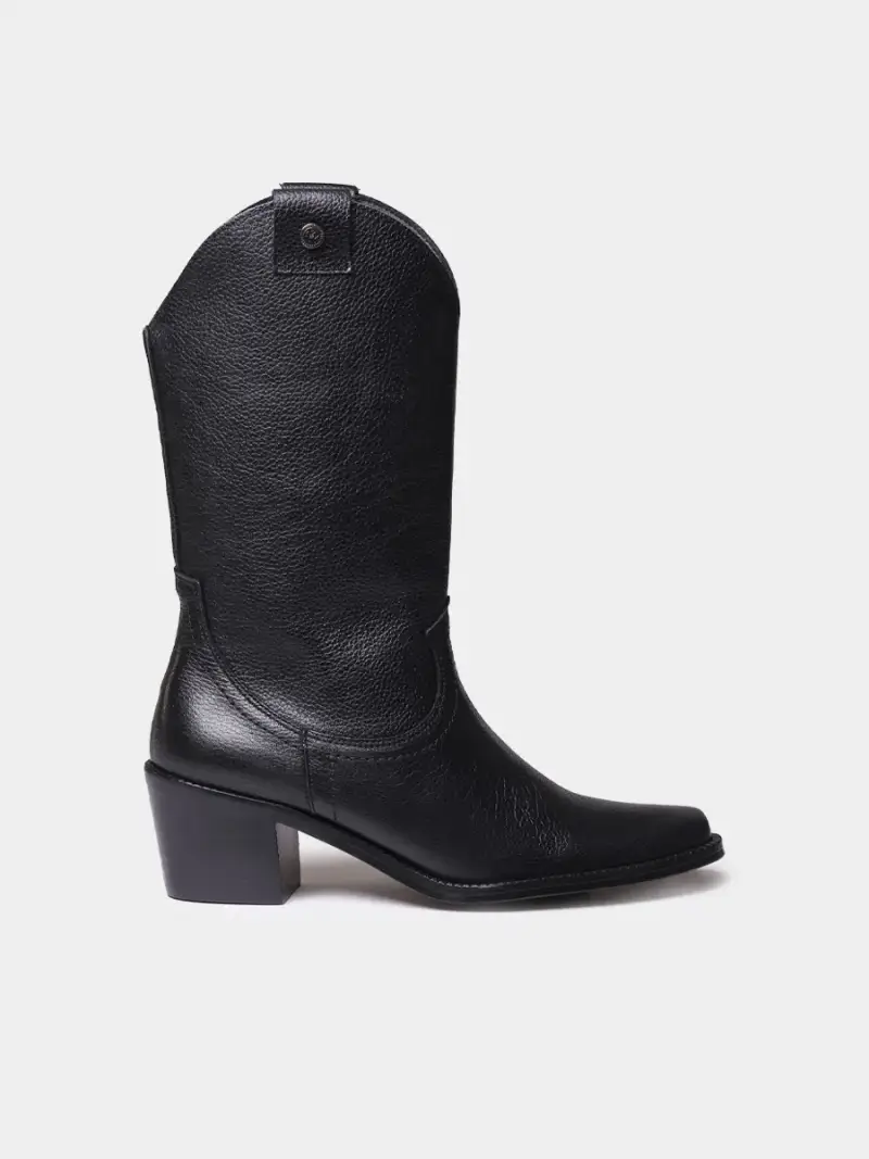 Stivaletti cowboy da donna in pelle con tacco NERO