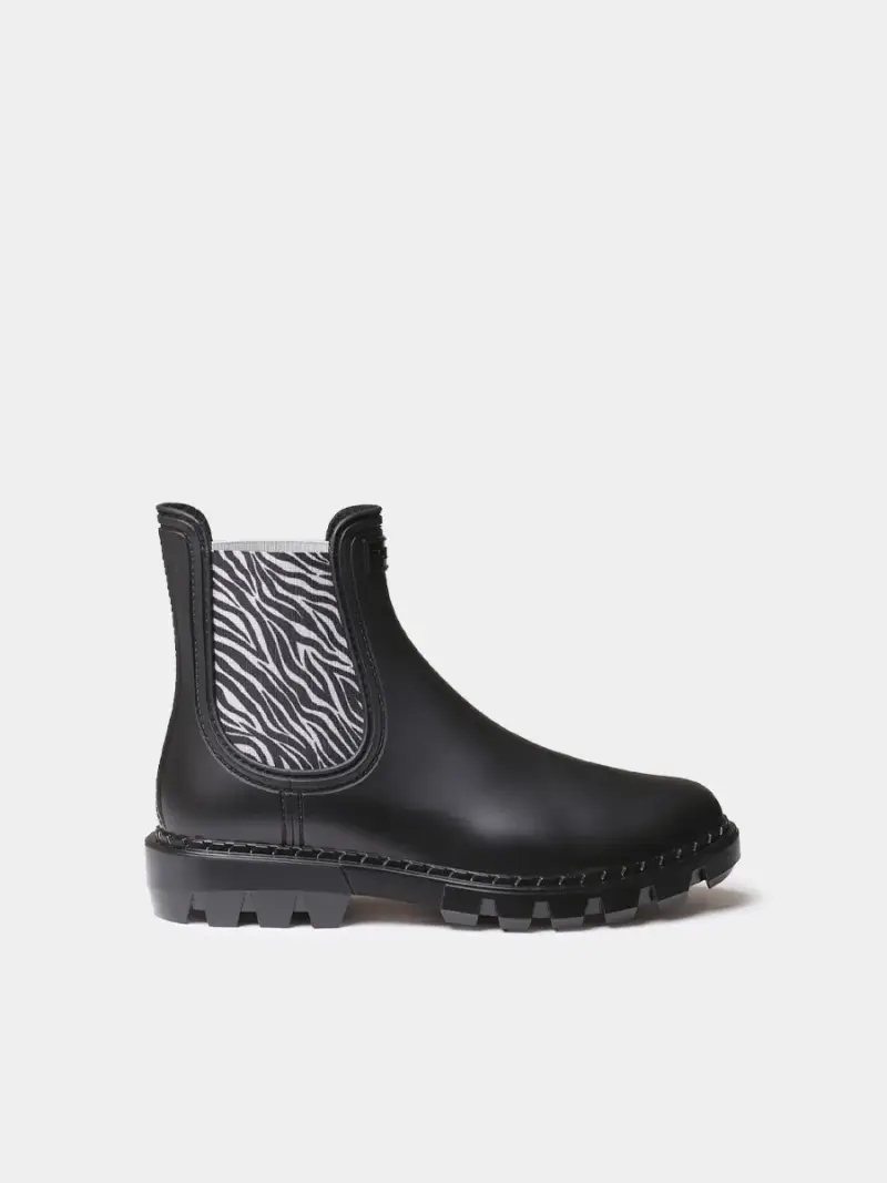 Stivaletti da pioggia da donna con elastici in animal print ZEBRA