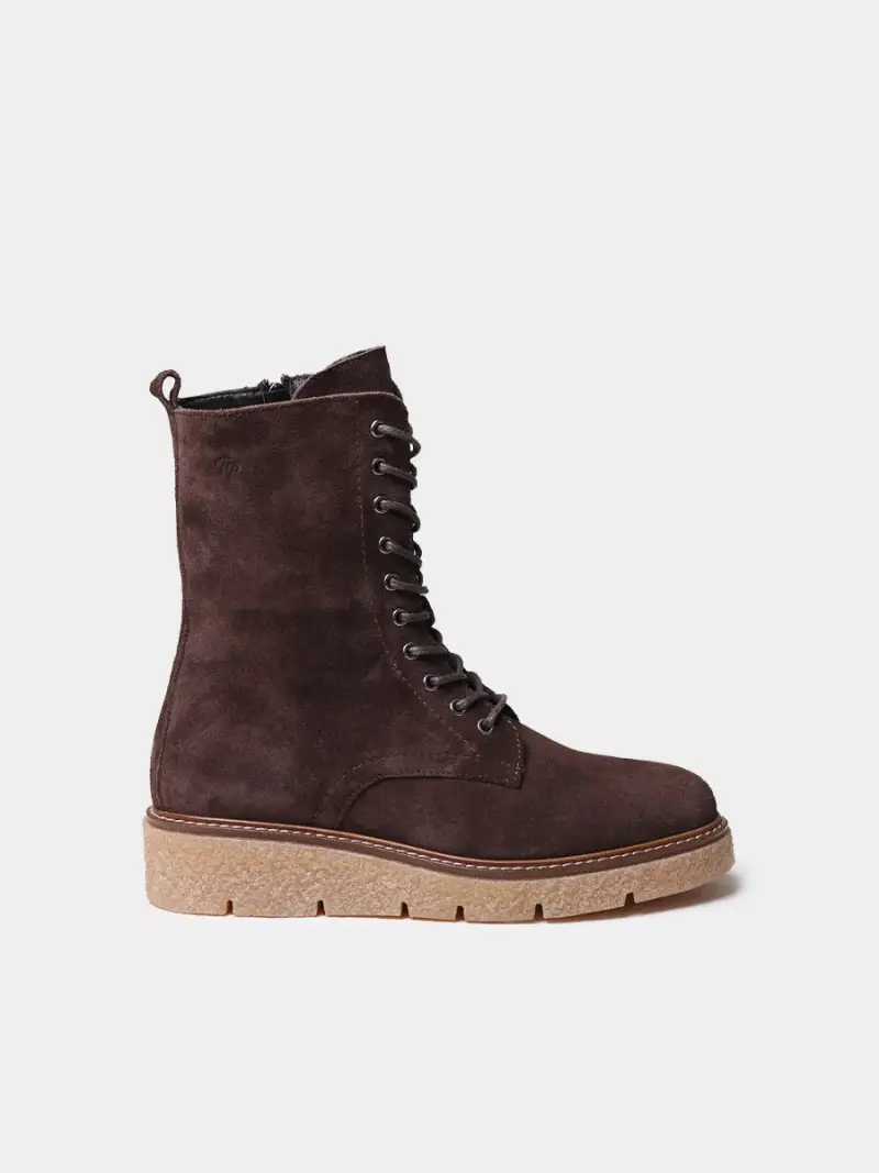 Stivaletto da donna in camoscio con lacci MARRONE