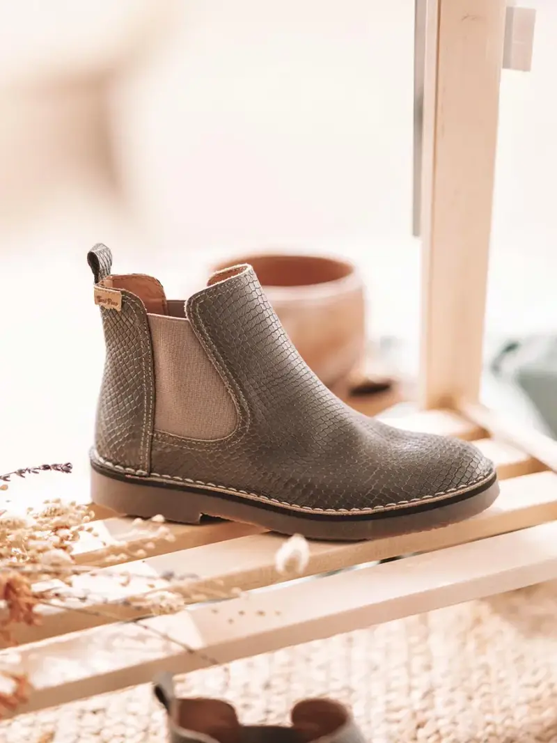 Stivaletto da donna in pelle effetto serpente in cuoio TAUPE