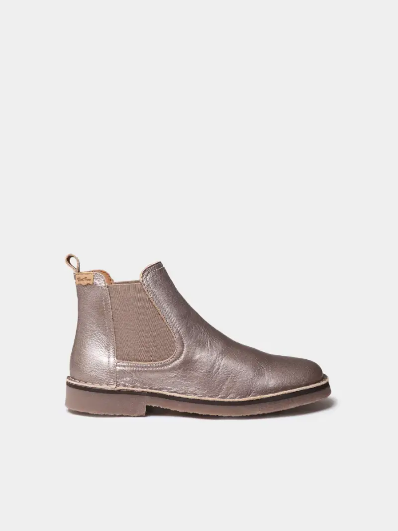 Stivaletto da donna in pelle metallizzata con inserti elastici ARGENTO