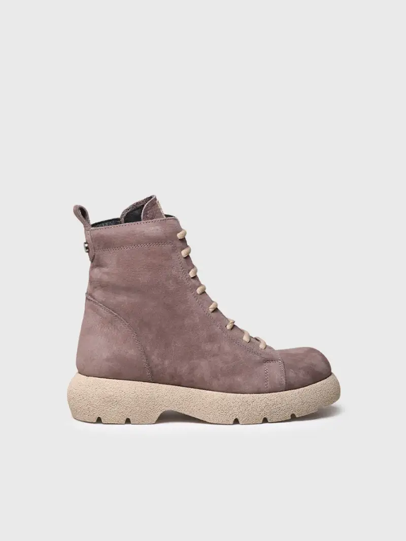 Stivaletto da donna in pelle nabuk con lacci TAUPE
