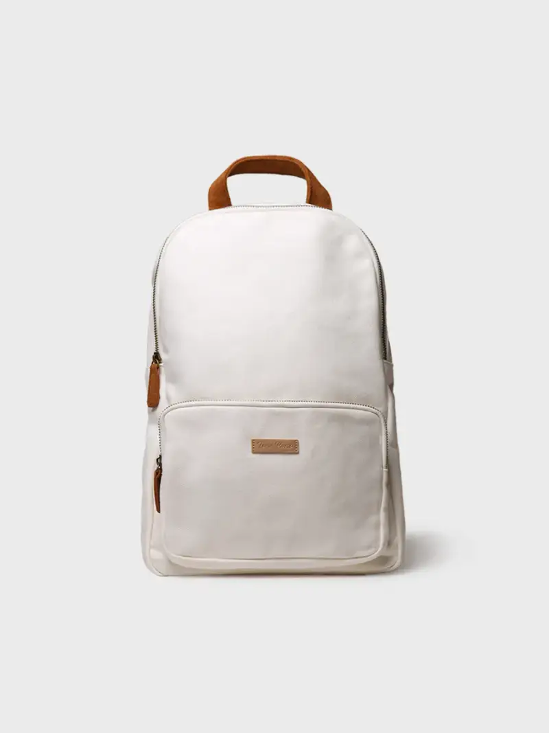 Zaino in tela di cotone con spallacci in pelle scamosciata vegana CRUDO