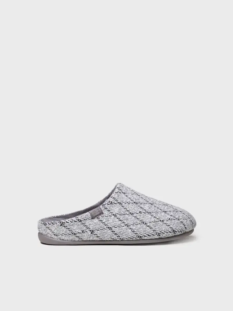Zapatilla de casa tipo zueco para hombre en tejido en Gris | NAUEL-KM GRIGIO