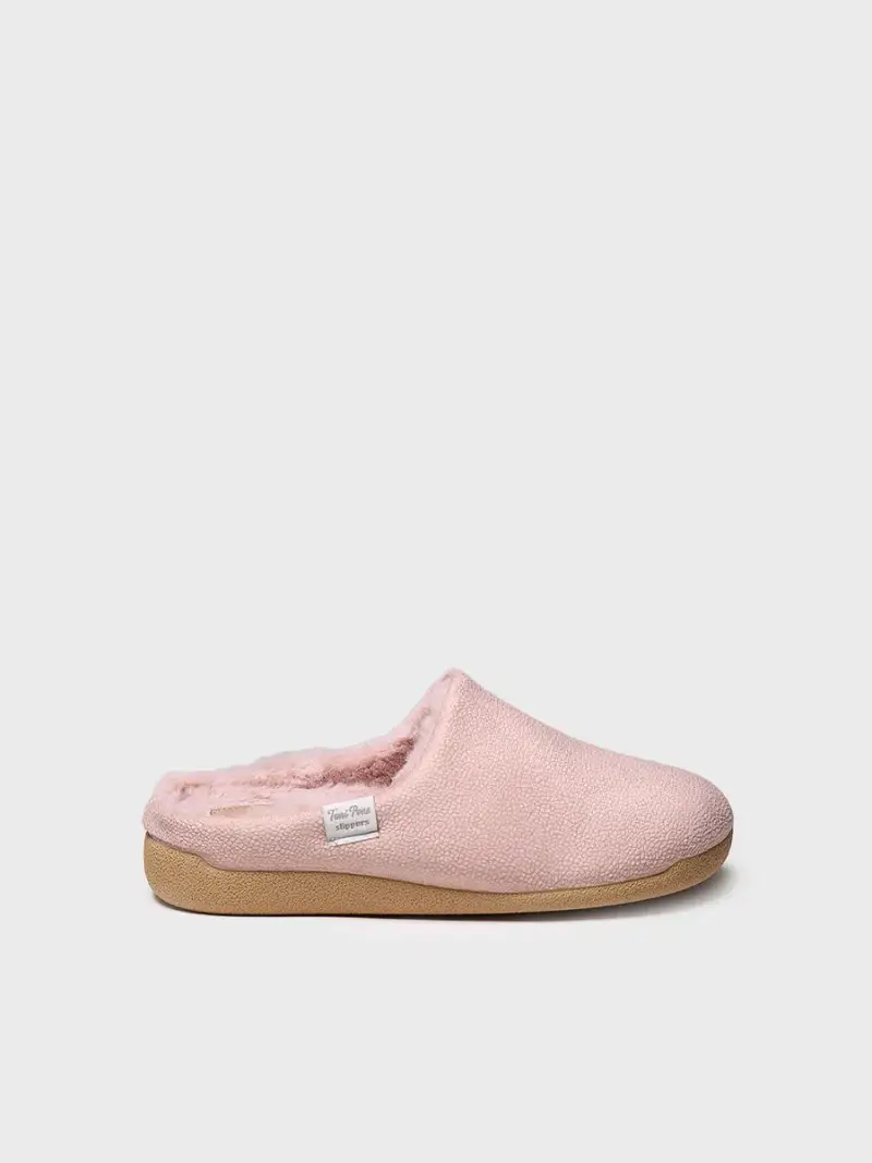 Zoccoli da casa da donna in tessuto in pelle ROSA