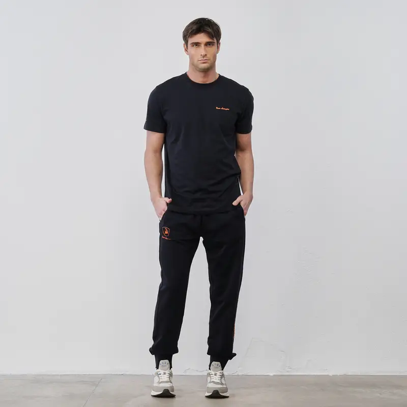 Pantaloni blu sportivi da uomo con logo e polsini