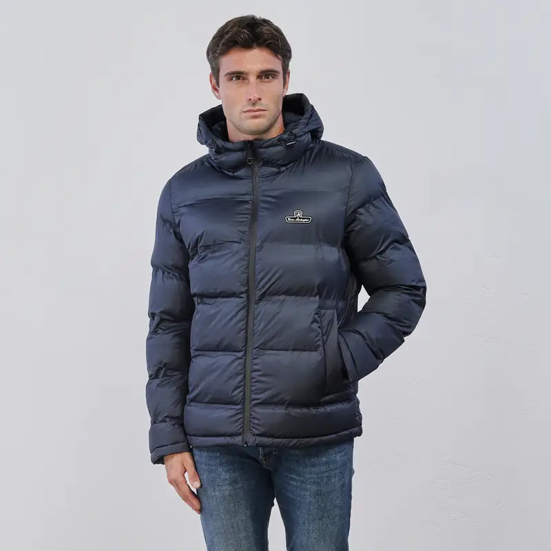 Piumino blu trapuntato da uomo con logo