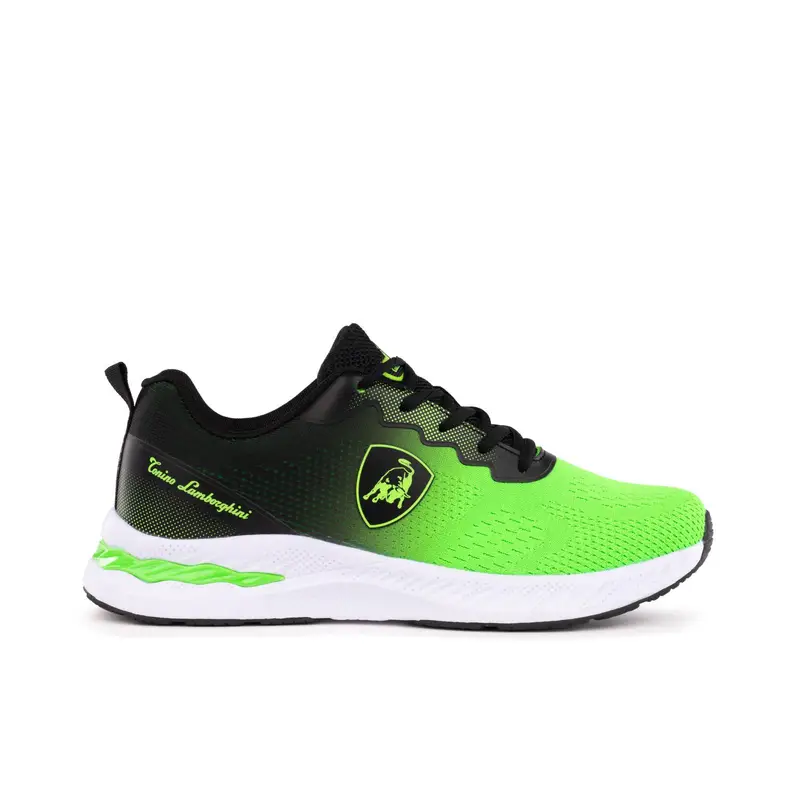 Sneakers running nere e verde fluo con stemma laterale