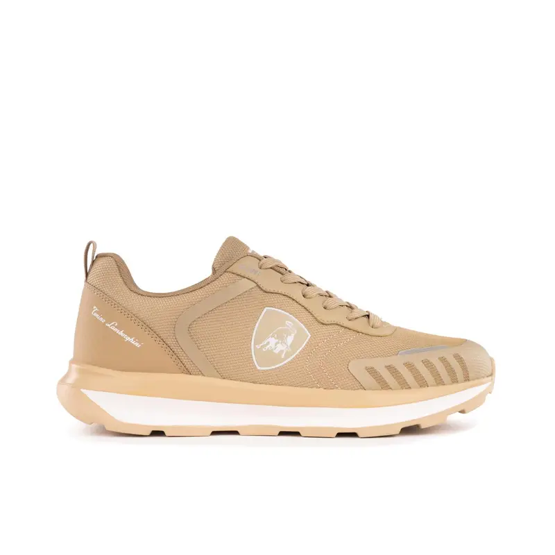 Sneakers uomo beige da palestra con stemma laterale