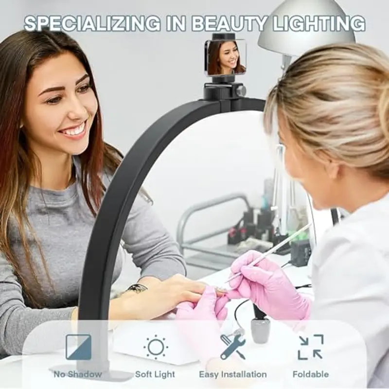 TopDirect Lampada Extension Ciglia, 42W Half Moon Light per Ciglia con Porta Cellulare, Lampada da Scrivania, Lampada miniatura 3