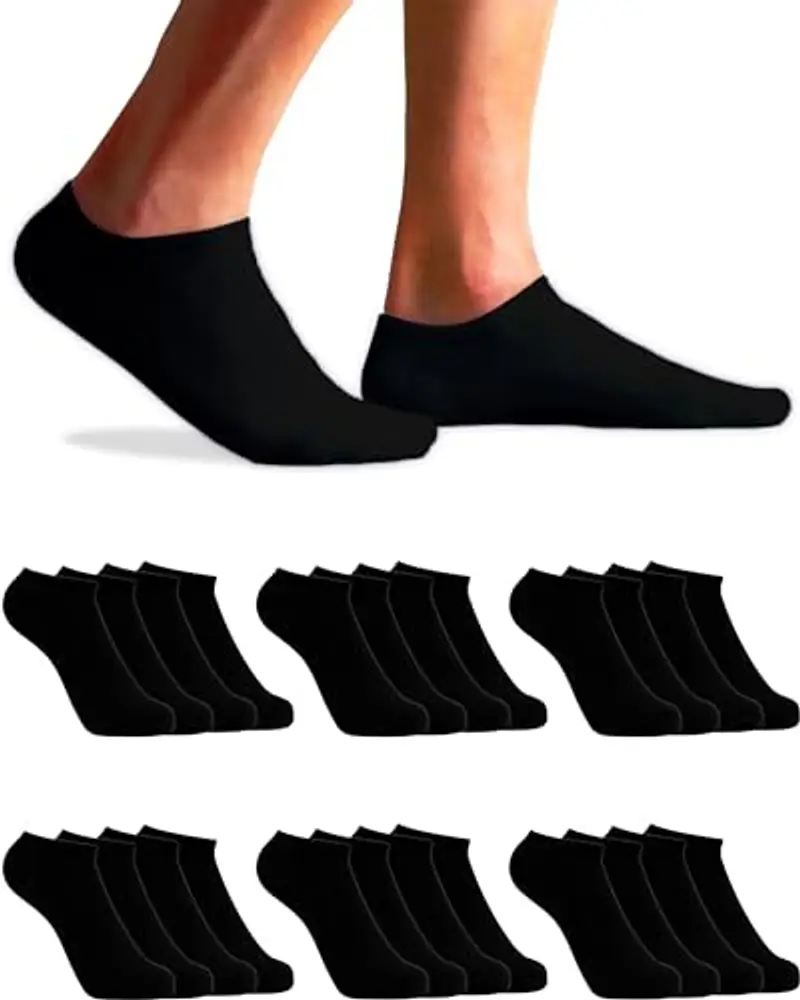 TOPLINE Set 12 Paia Calzini Fantasmini Corti in Cotone Unisex - Nero