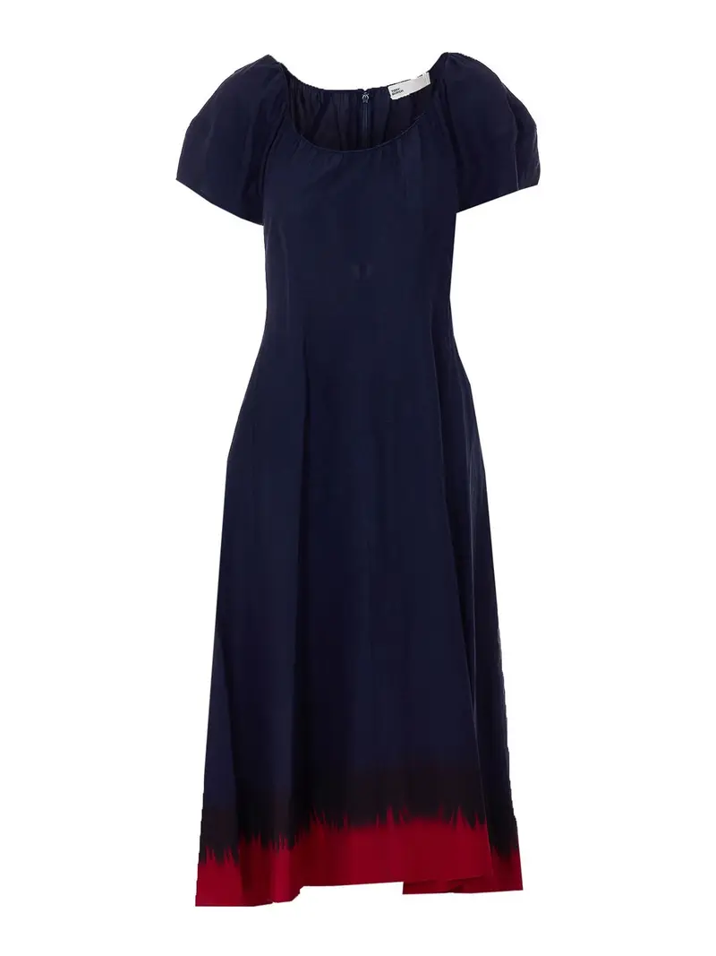 Abito blu e rosso con maniche a palloncino