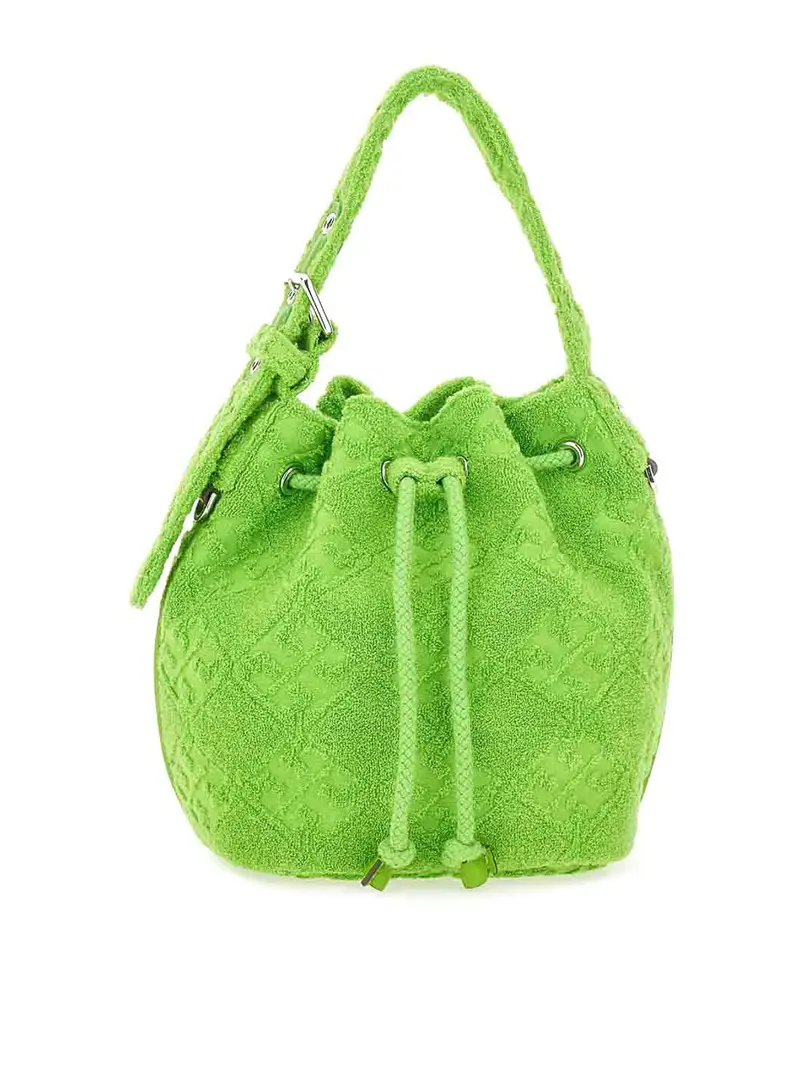 Borsa a secchiello mini con monogramma T Verde