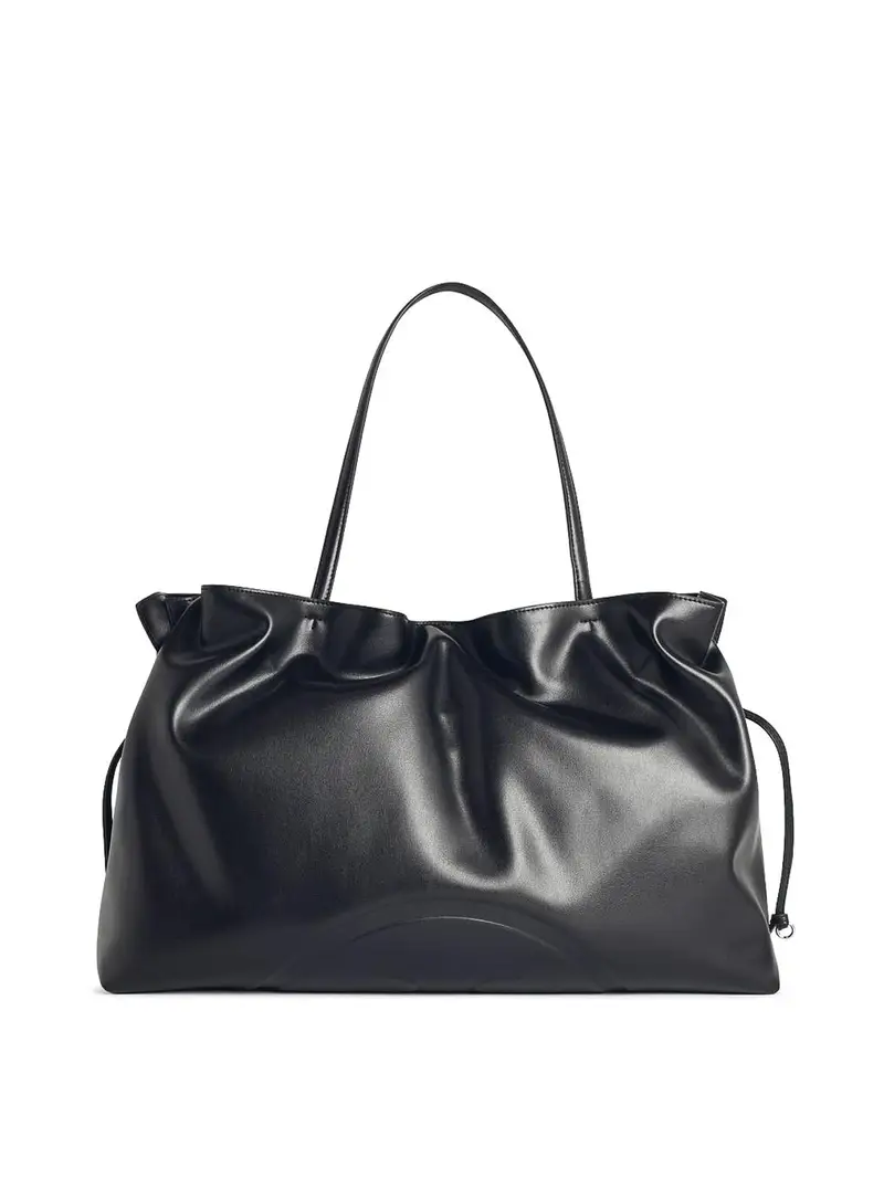 Borsa Grande Con Coulisse In Pelle Nera Nero