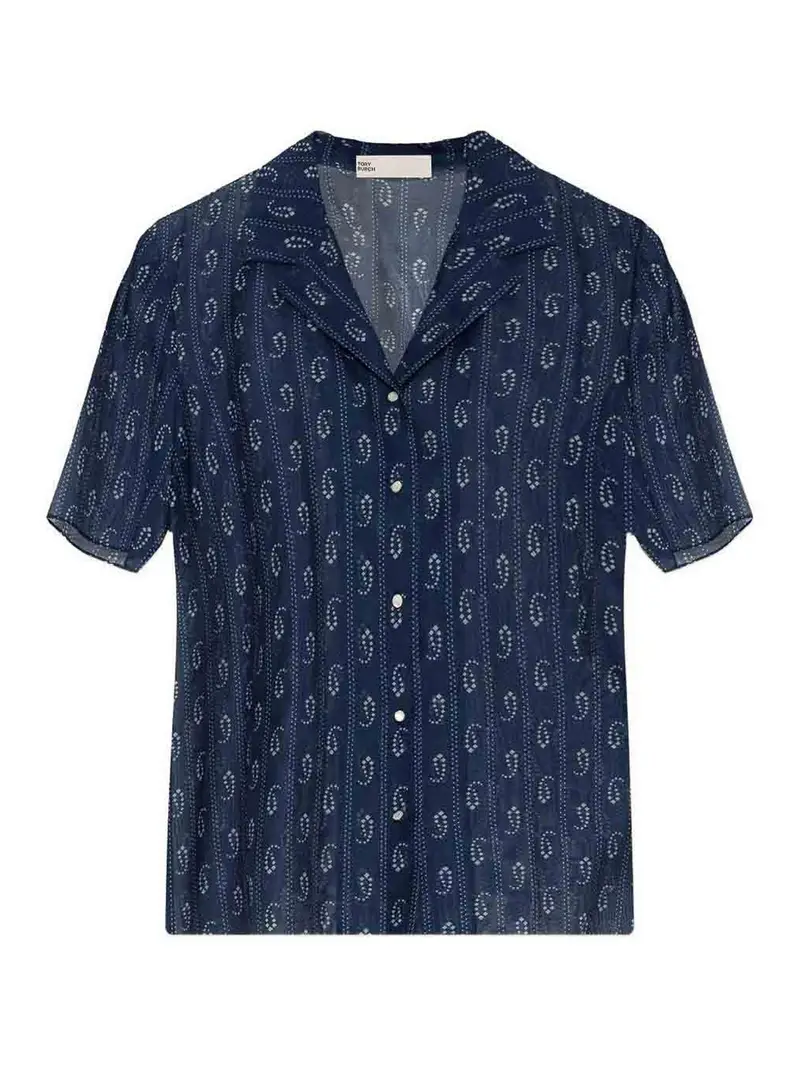 Camicia In Misto Cotone E Seta Blu
