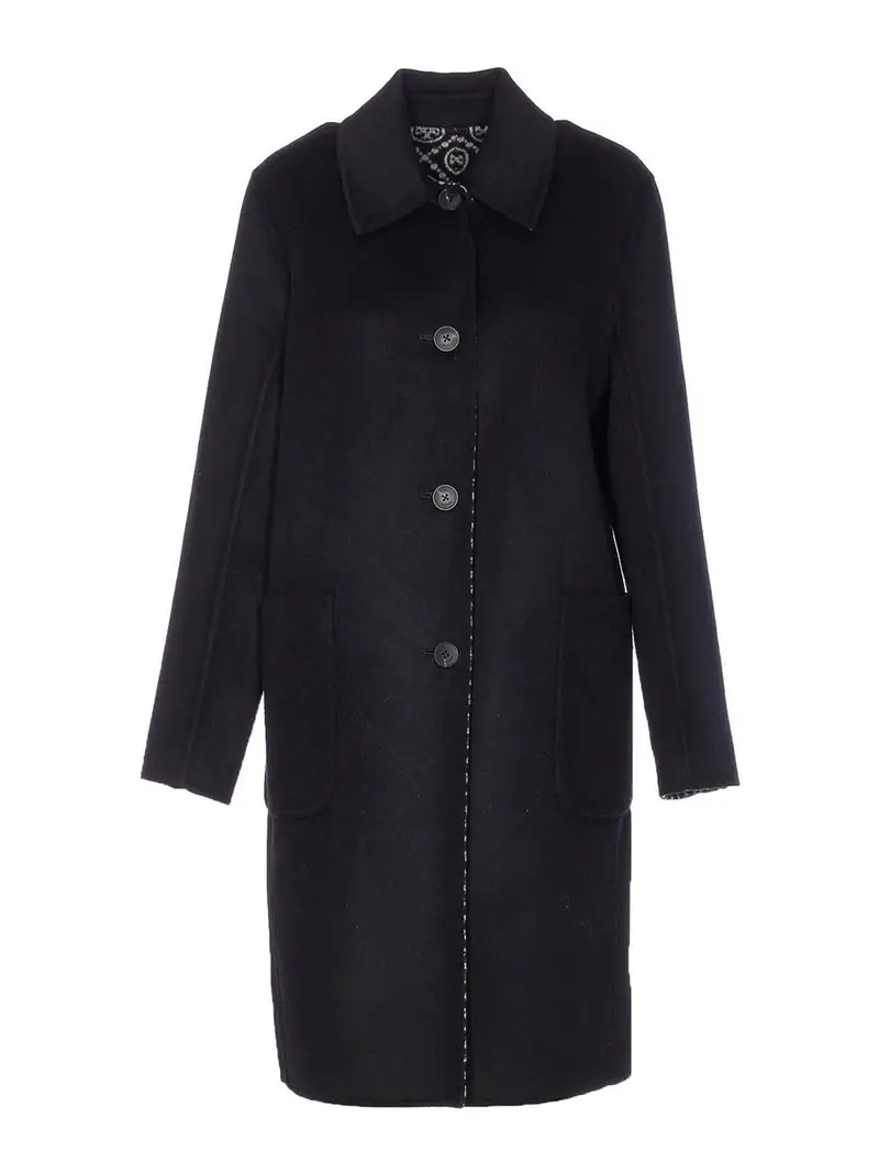 Cappotto con monogramma a T jacquard Nero