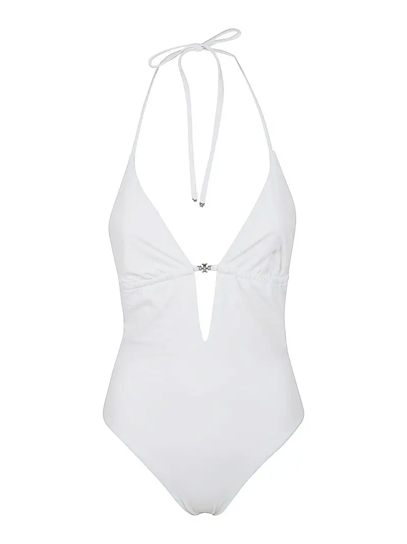 Costume intero con chiusura Bianco