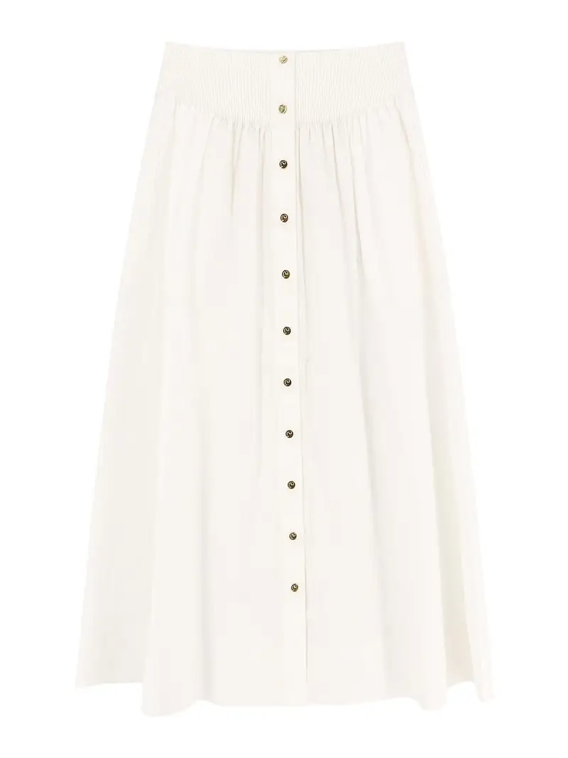 Gonna In Cotone Con Bottoni Logati Bianco