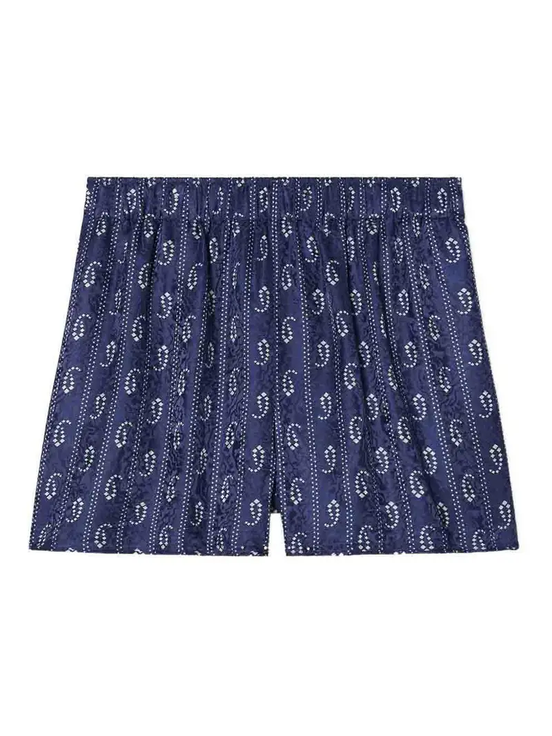 Shorts in misto seta stampata Blu