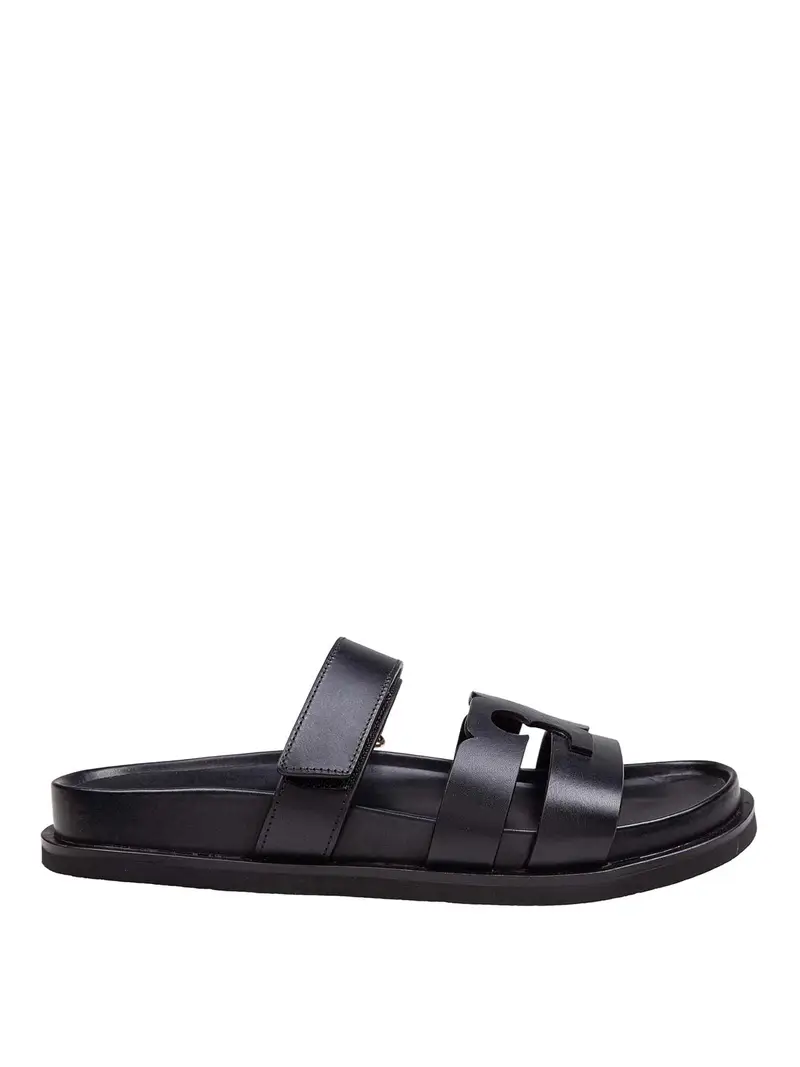 Slide Ines Sport Doppia T In Pelle Nero