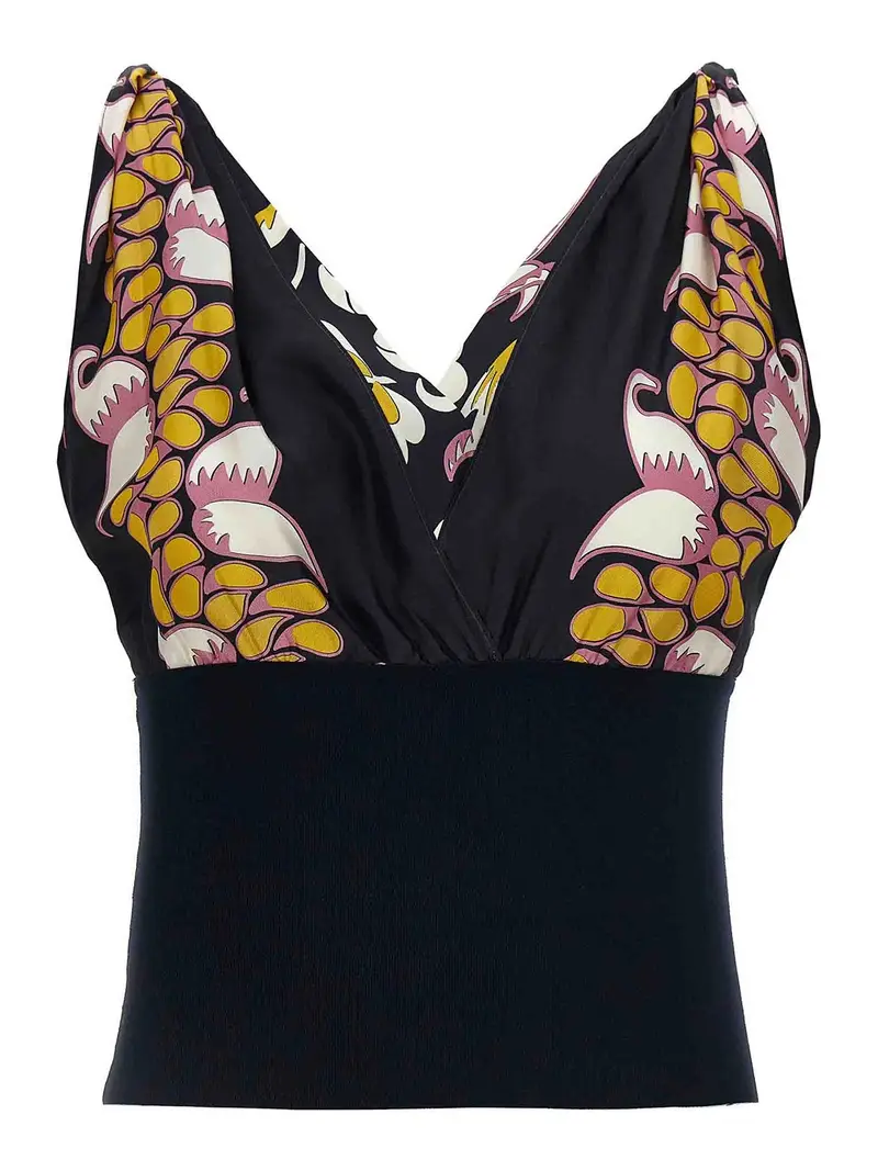 Top in seta stampata Nero