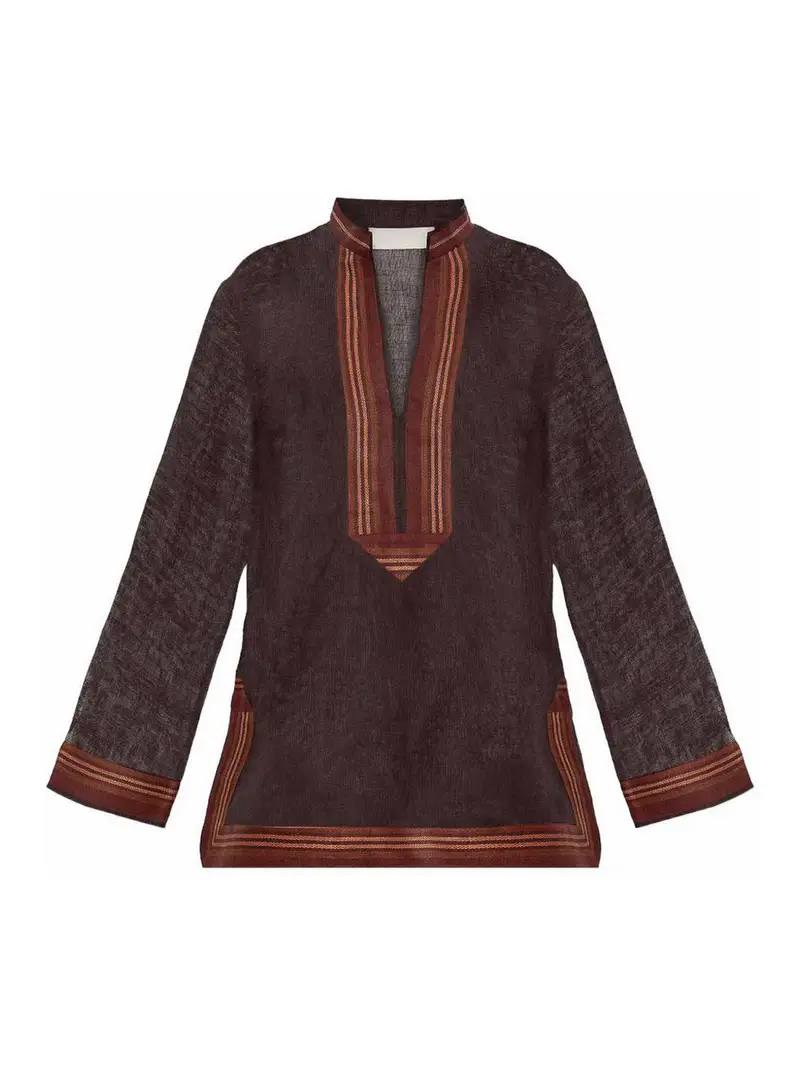 Tunica a righe in lino Marrone