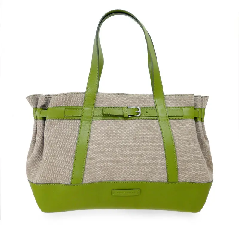 Borsa Shopper In Tessuto Verde Oliva
