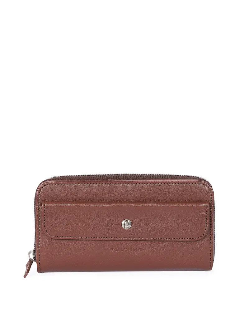 Portafoglio Lungo In Pelle Con Cerniera Moro Marrone