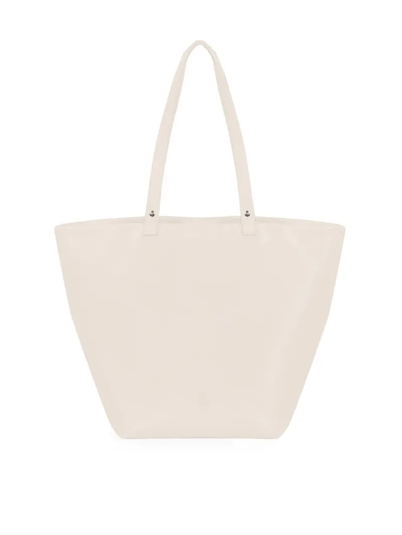Shopper Grande In Pelle Vacchetta - Avorio Bianco