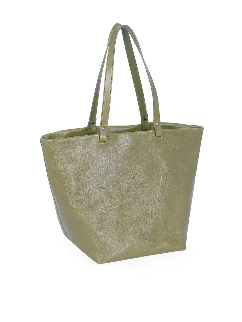 Shopper Grande In Pelle Vacchetta - Verde miniatura 3