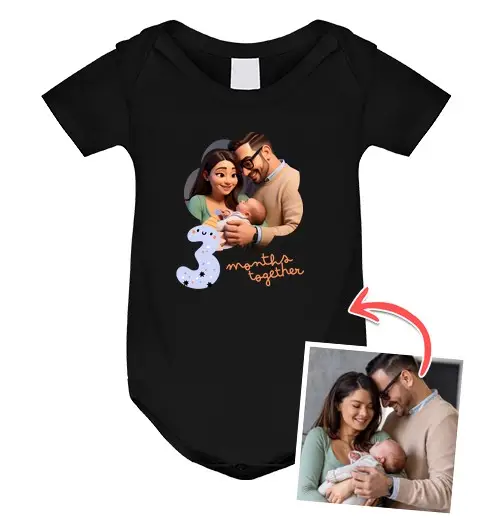 Body neonato effetto animazione 3D body neonato 3 mesi insieme foto personalizzabile