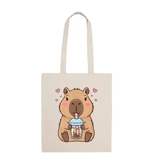 Tostadora Borsa di tela capibara kawaii con tè delle bolle