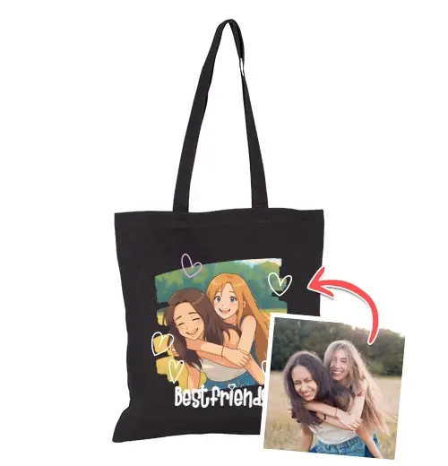 Borsa di tela effetto anime borsa bestfriends foto personalizzabile