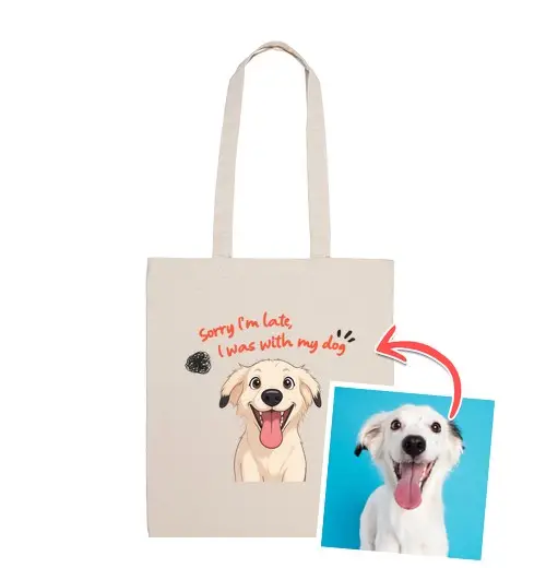 Borsa di tela effetto anime borsa scusa per il ritardo foto cane personalizzabile