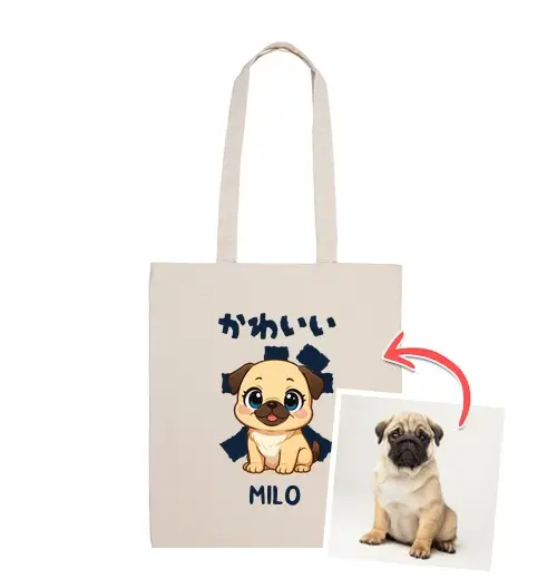 Tostadora Borsa di tela effetto chibi personalizzabile con cane