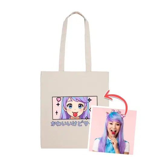 Borsa di tela effetto manga borsa carina ma psicopatica foto personalizzabile