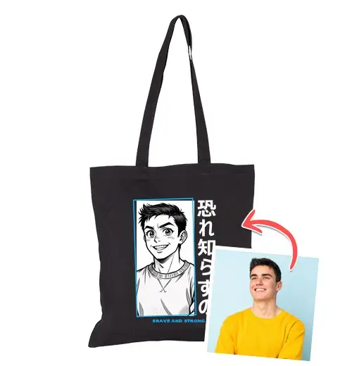 Borsa di tela effetto manga borsa foto personalizzabile