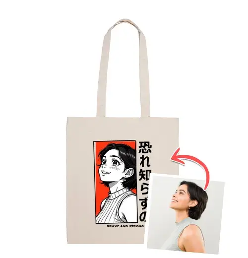 Borsa di tela effetto manga borsa foto personalizzabile