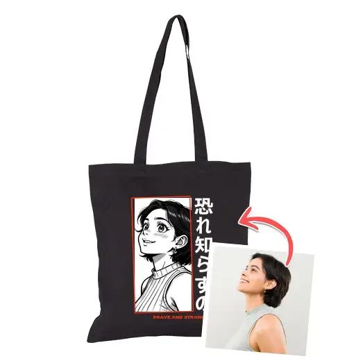 Borsa di tela effetto manga borsa foto personalizzabile