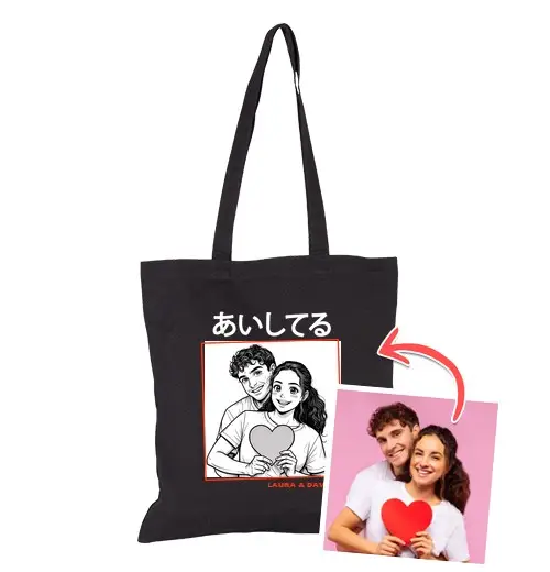 Borsa di tela effetto manga borsa ti amo foto personalizzabile