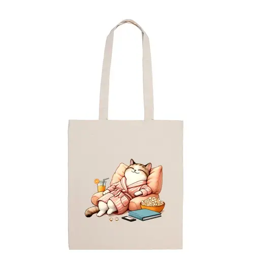 Borsa di tela gatto che si rilassa nella sua poltrona retro bibita studente borsa tote