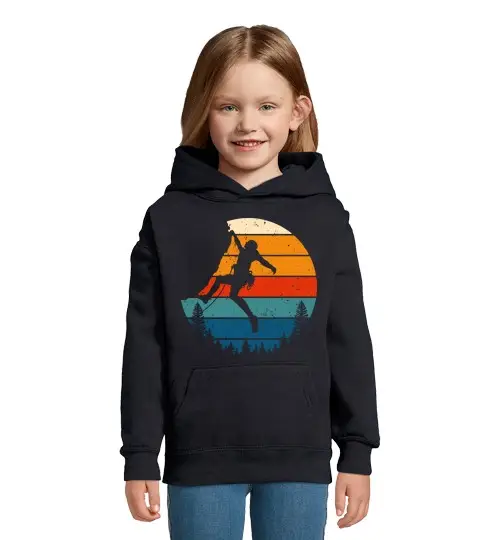Felpa per bambini con cappuccio arrampicata montagna tramonto vintage